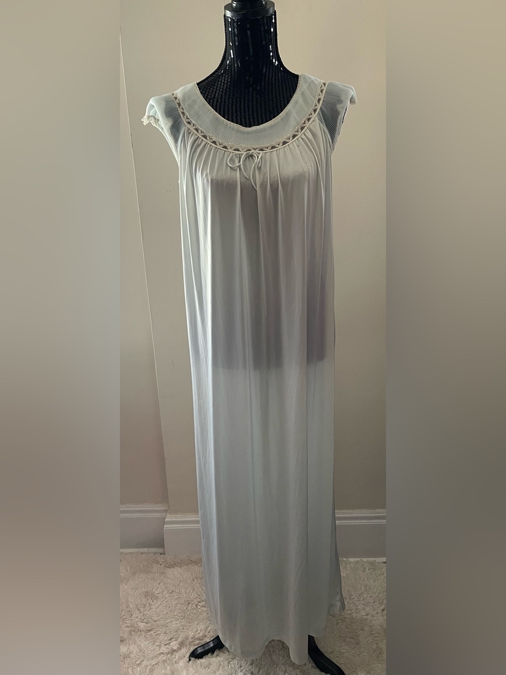 Vintage JC Penny Pale Green Nightgown with Lace Yoke